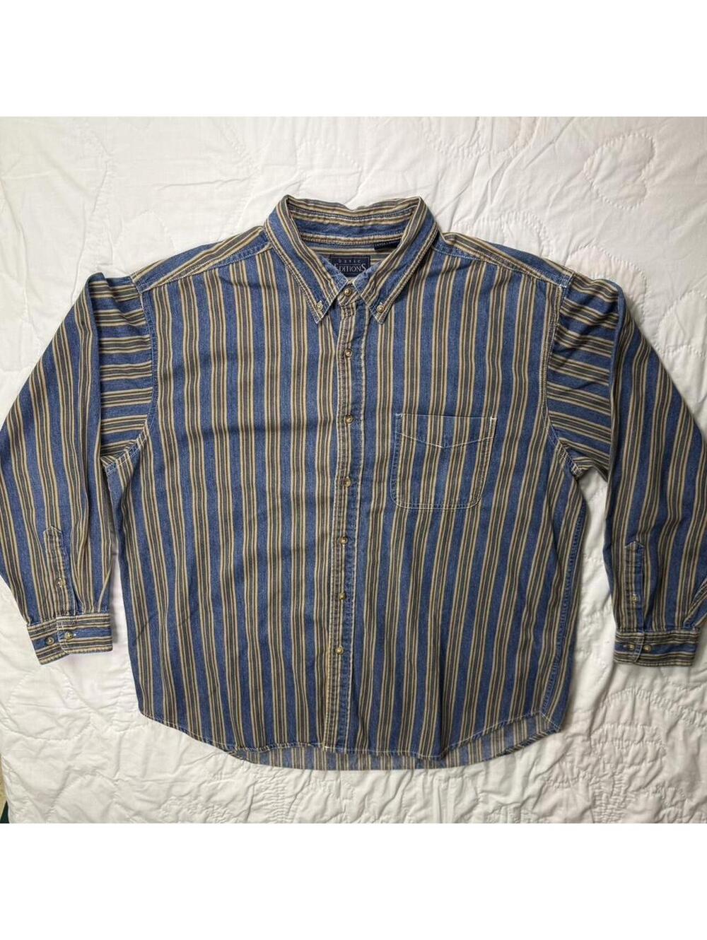 Vintage Basic Editions blue striped button up shirt